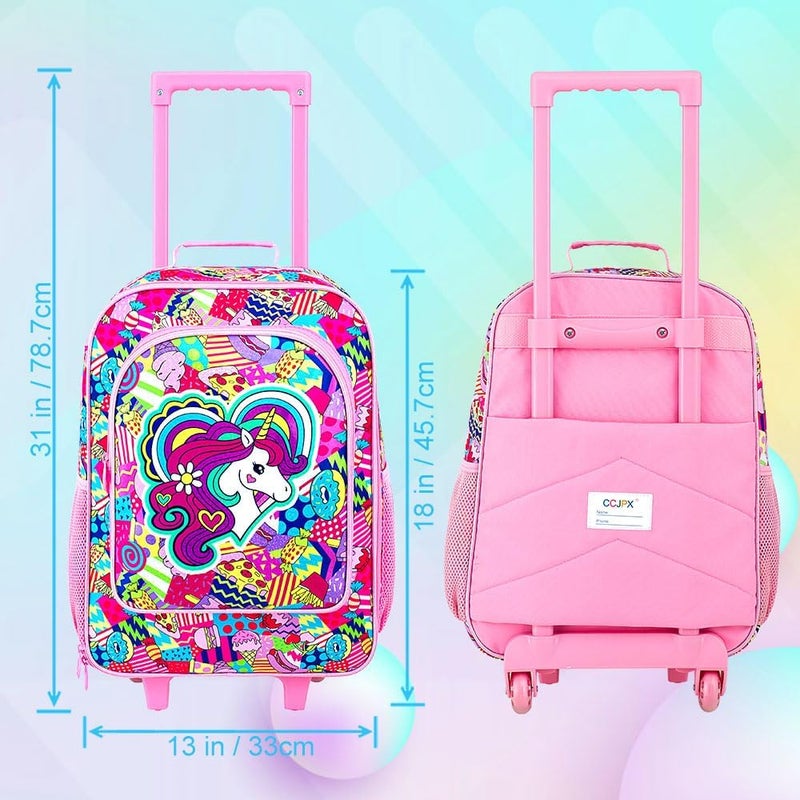 FTJCF Store 2Pcs Girls Luggage Set, 18" Kids Unicorn Carry on Suitcase with Wheels, Cute Unicorn Travel Rolling with 12" Toddler Backpack(Pink) - Image 4